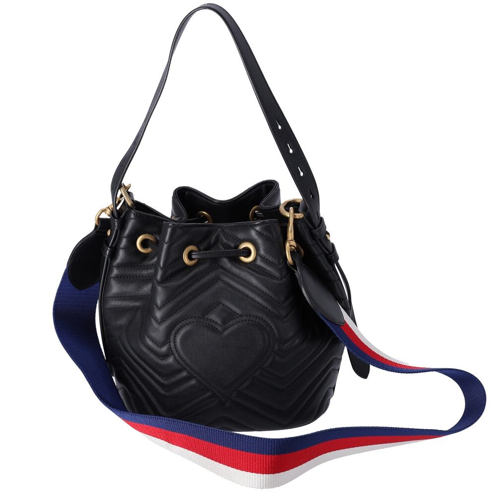 GUCCI GG Marmont Shoulder Bucket Bag 476674 Black Leather - Picture 3 of 9